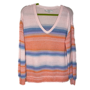 Loft Womens Neon Stripped Sweater Knit Size Small Orange Blue